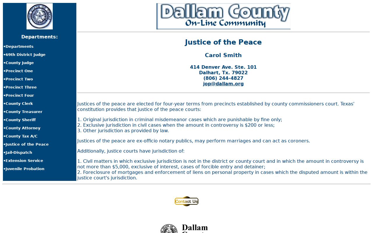 Dallam County JP contact for county traffic warrant records
