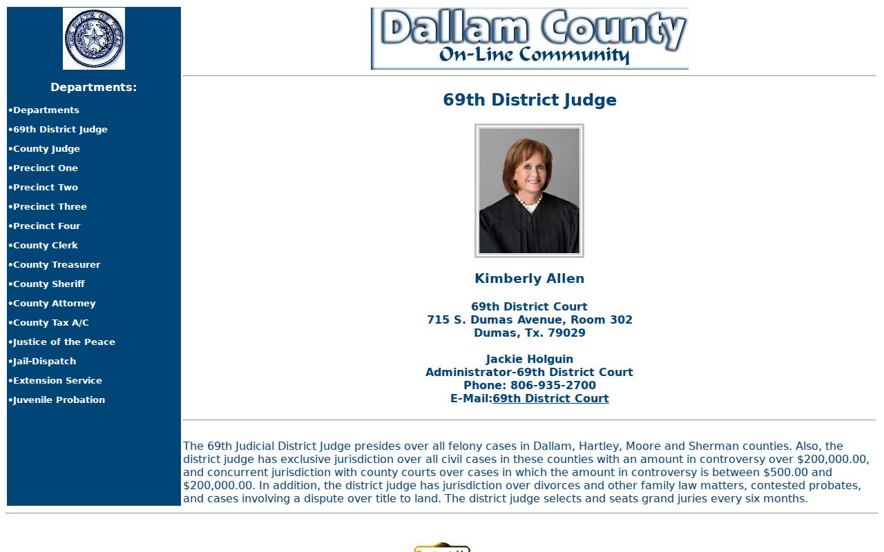 Dallam County 69th District Court information for felony warrant records