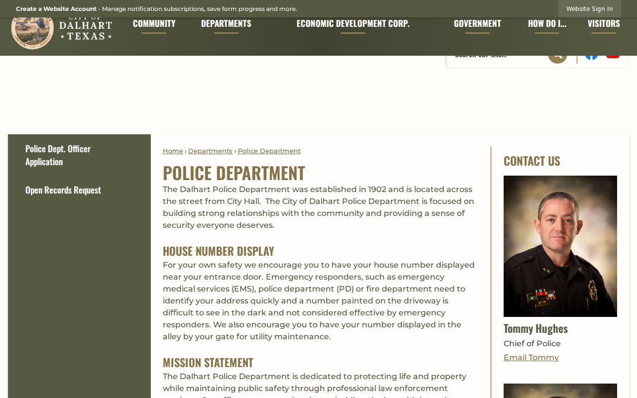 Dalhart Police Department information for Dalhart warrant records
