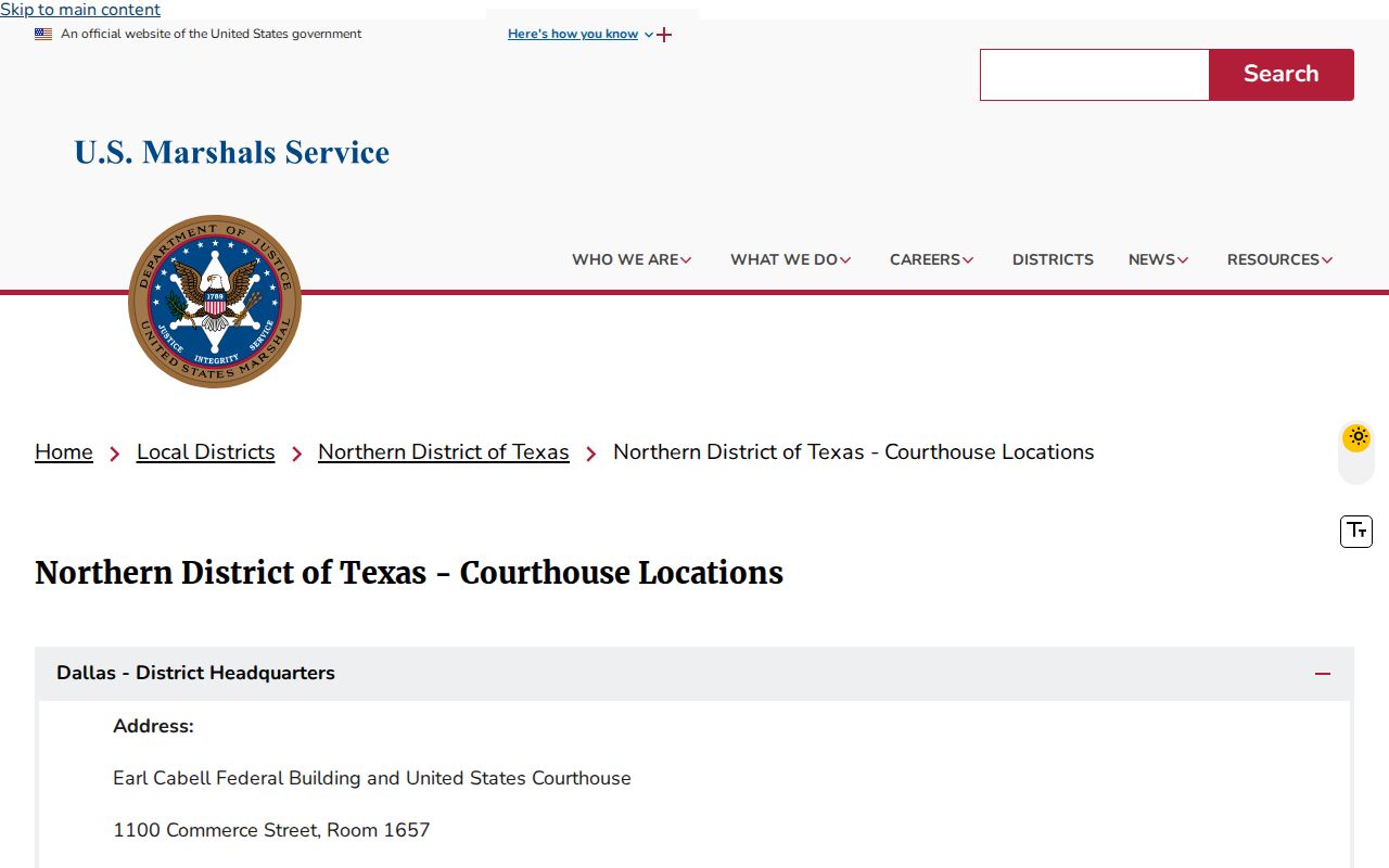 U.S. Marshals regional contact serving the district that includes Dallam County arrest warrant matters