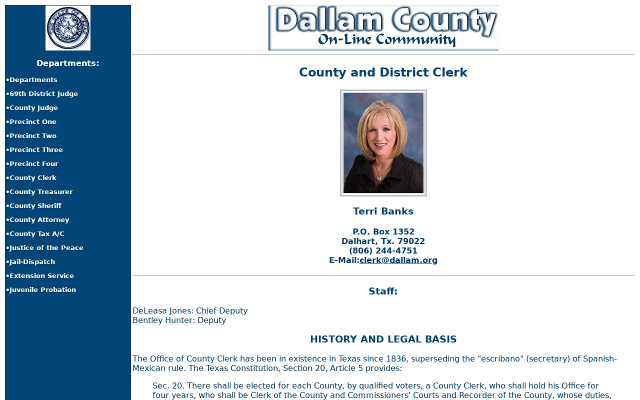 Dallam County combined County and District Clerk contact for warrant case records