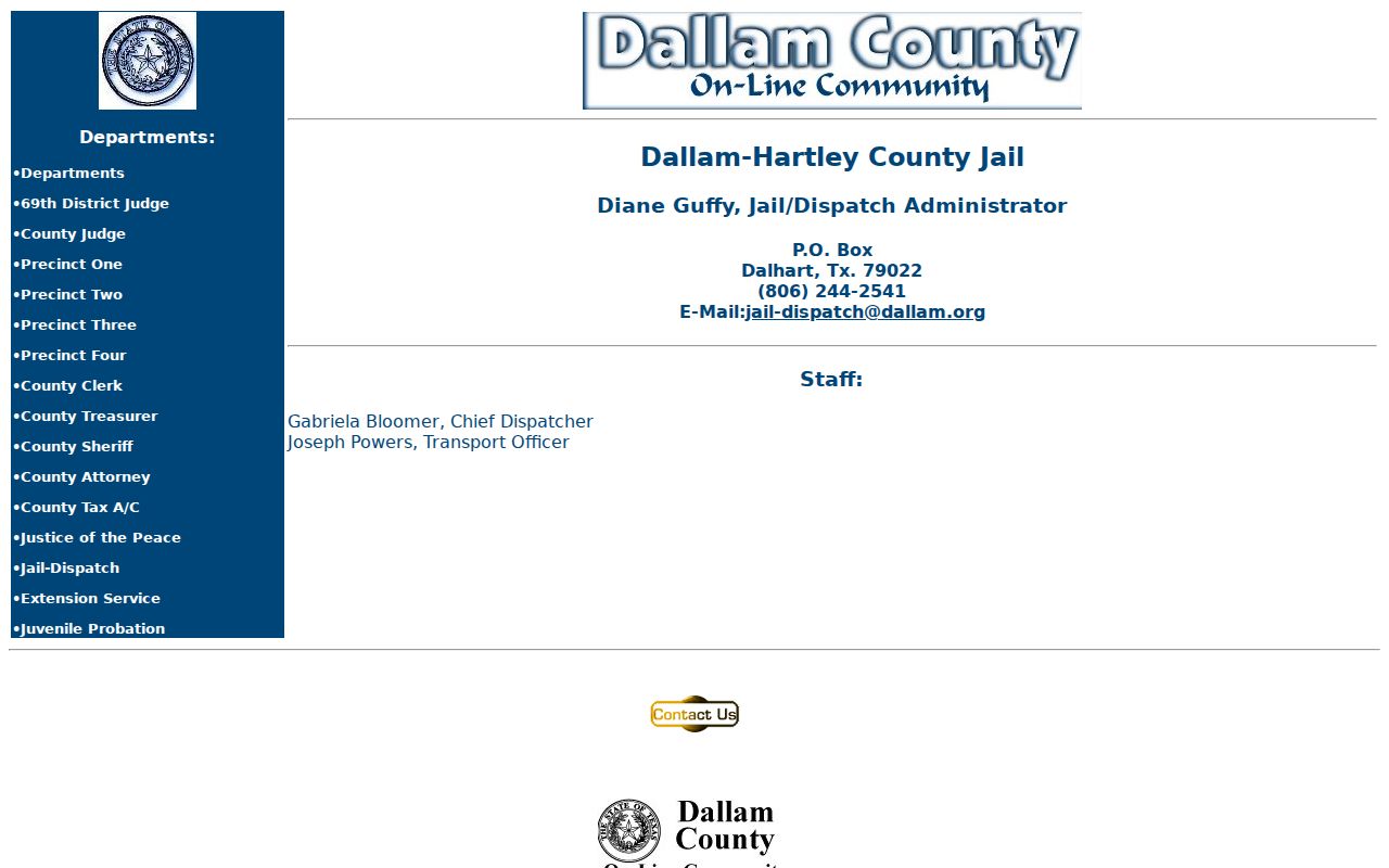 Dallam-Hartley County Jail contact for warrant custody questions