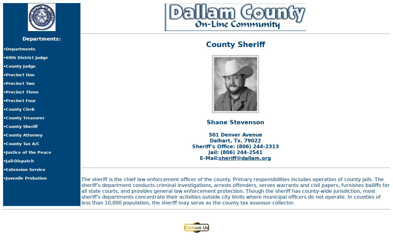Dallam County sheriff contact information for warrant records